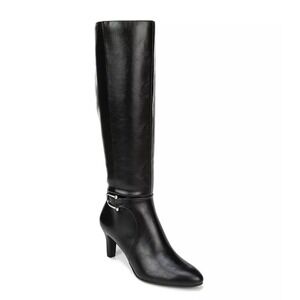 LifeStride Women's Galina WC Black Faux Leather Knee High Heel Boots 5M-Wide NEW